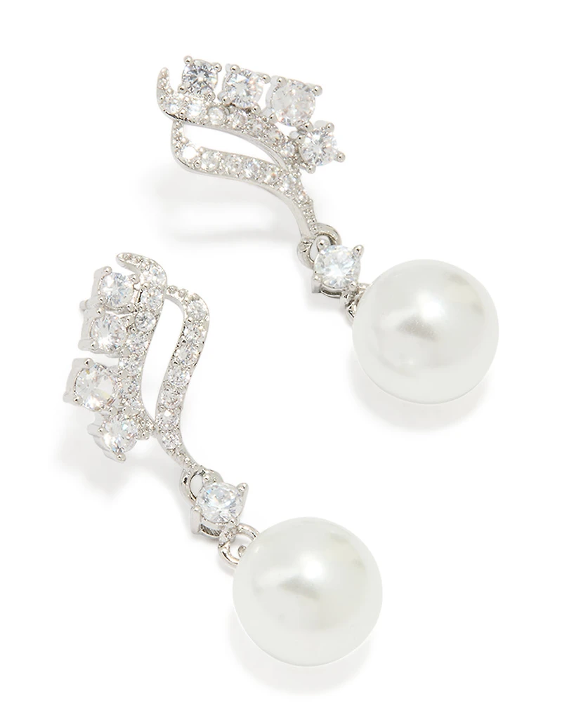 Silver Cubic Zirconia Pearl Mini Drop Earrings