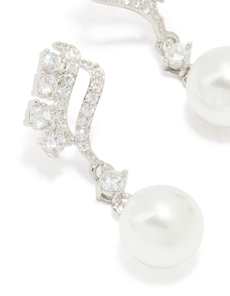 Silver Cubic Zirconia Pearl Mini Drop Earrings