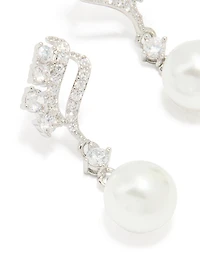 Silver Cubic Zirconia Pearl Mini Drop Earrings