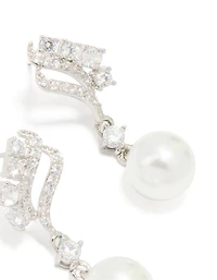 Silver Cubic Zirconia Pearl Mini Drop Earrings