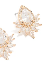 Gold Cubic Zirconia Pear Flower Stud Earrings