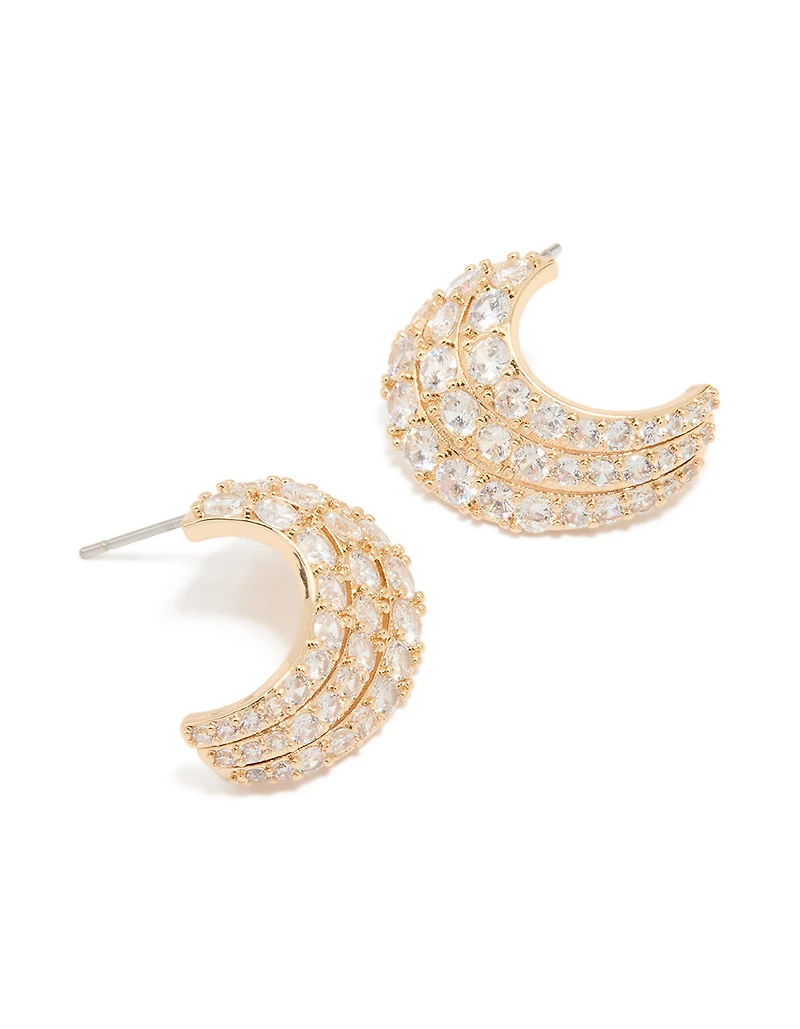 Boucles d’oreilles courbes en zirconie en or