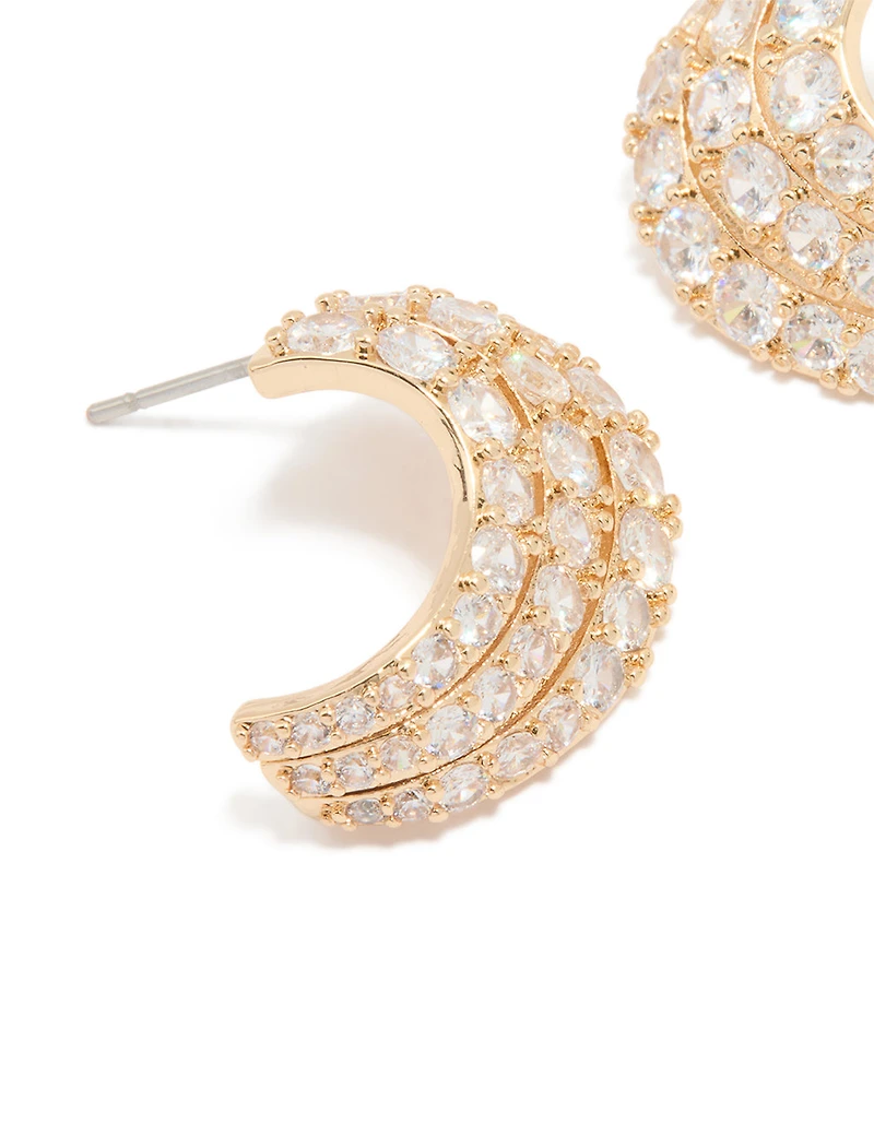 Boucles d’oreilles courbes en zirconie en or
