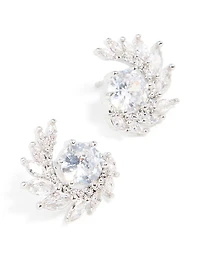 Boucles d’oreilles en zircone cubique argentée en zircone avec enroulement de vigne