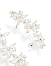 Silver Cubic Zirconia Floral Marquise Cuff Earrings