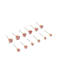Gold Red Cubic Zirconia Classic Stud Earrings 6-Pack