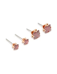Gold Red Cubic Zirconia Square Stud Earrings 2-Pack