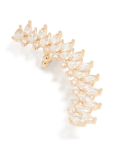 Gold Cubic Zirconia Large Vine Cuff Earring