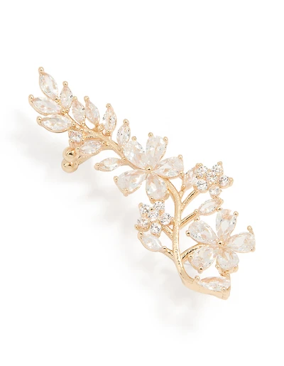 Gold Cubic Zirconia Large Floral Cuff Earring