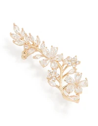 Gold Cubic Zirconia Large Floral Cuff Earring
