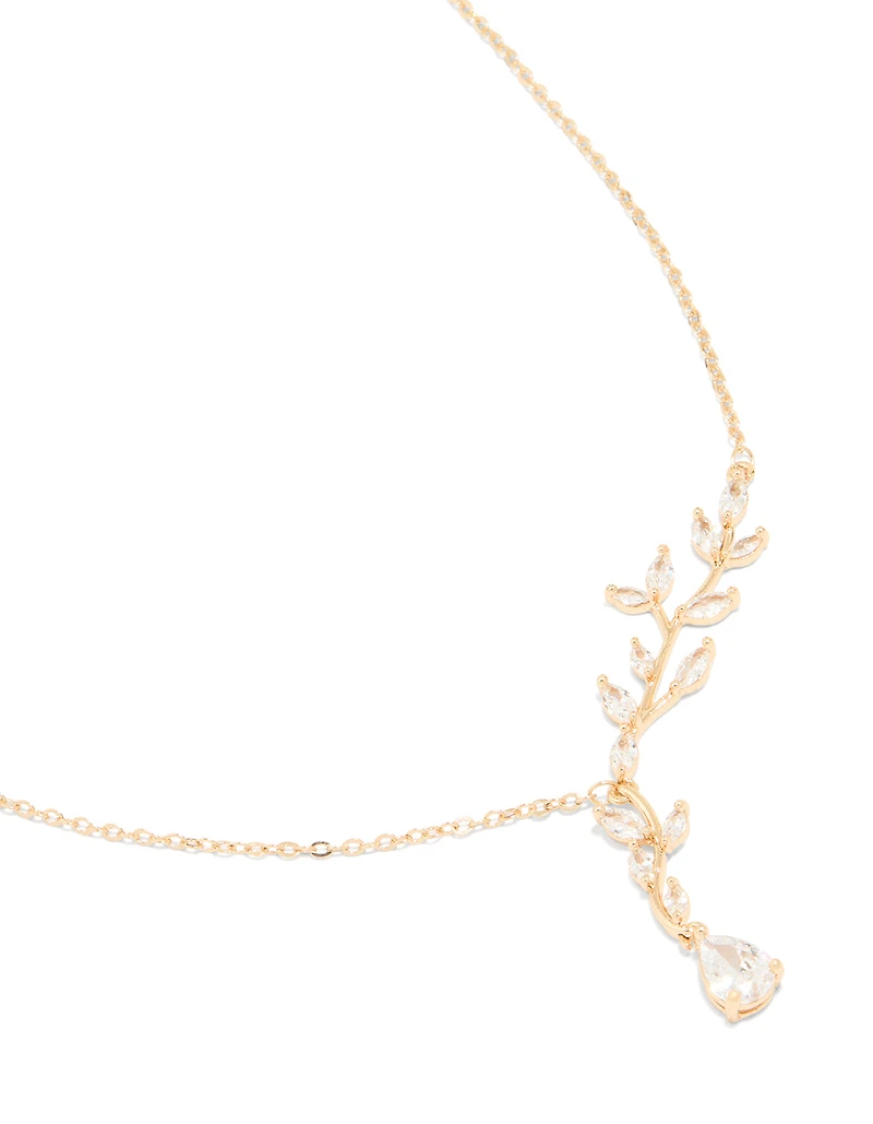 Gold Cubic Zirconia Vine Pear Necklace