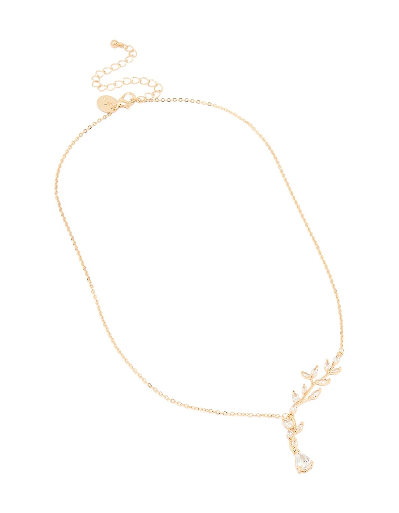 Gold Cubic Zirconia Vine Pear Necklace