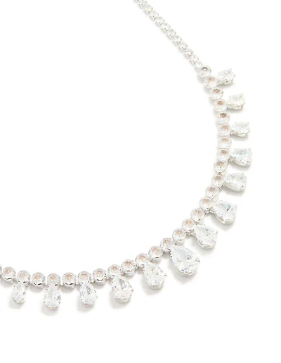 Silver Cubic Zirconia Statement Cluster Necklace