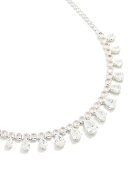 Silver Cubic Zirconia Statement Cluster Necklace