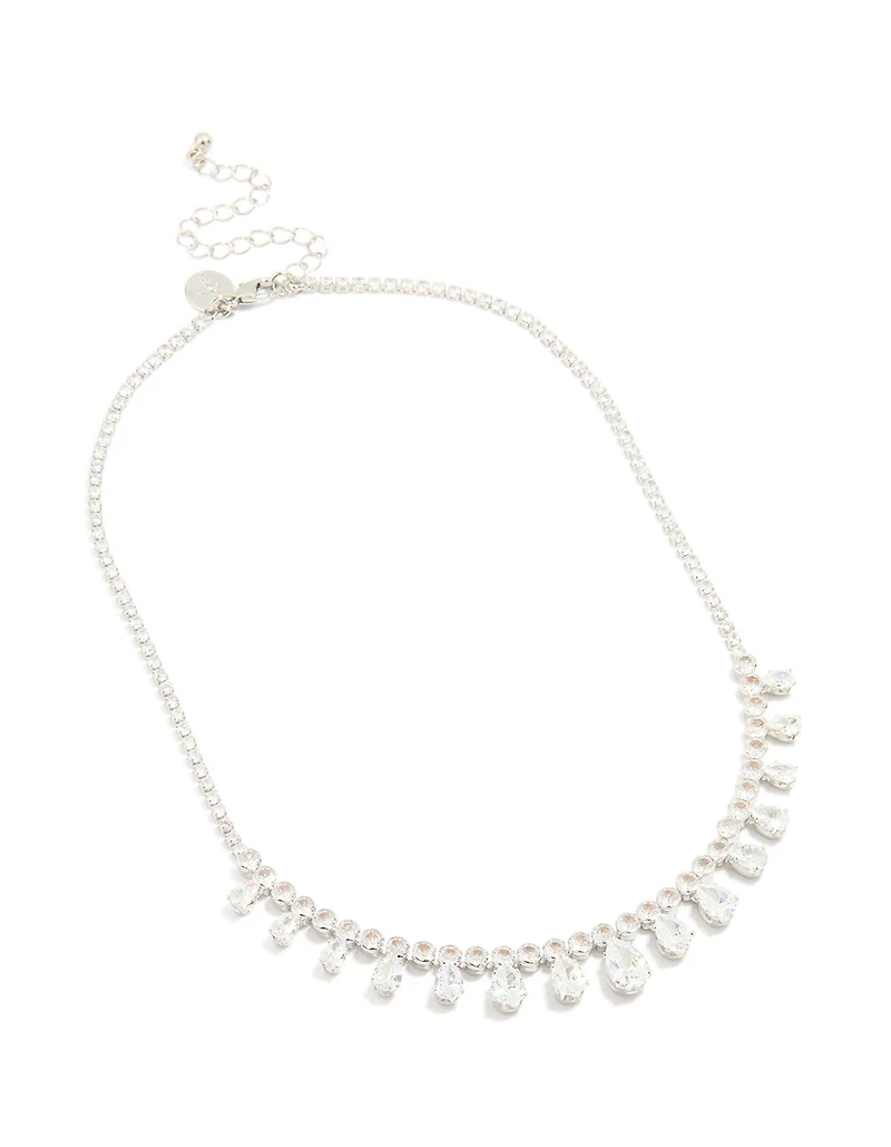 Silver Cubic Zirconia Statement Cluster Necklace