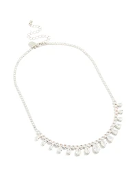 Silver Cubic Zirconia Statement Cluster Necklace