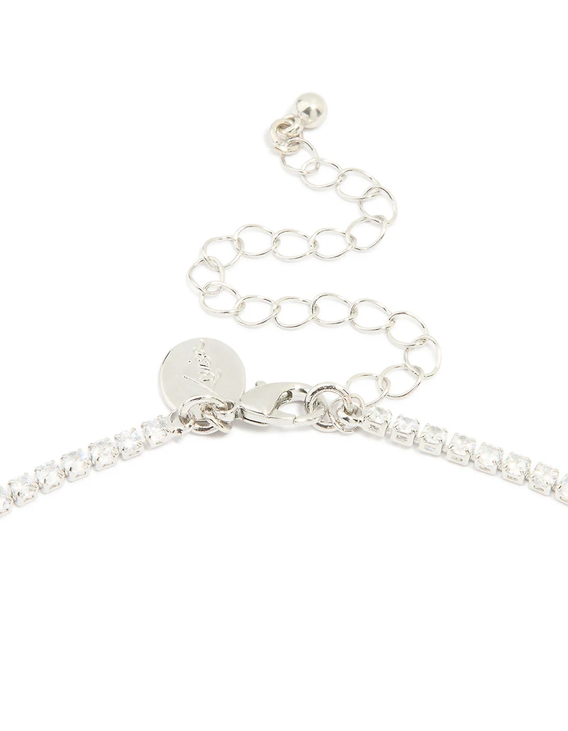 Silver Cubic Zirconia Statement Cluster Necklace