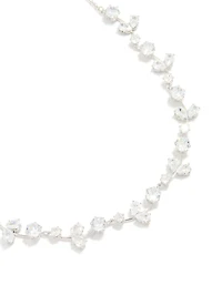 Silver Cubic Zirconia Floral Cluster Necklace