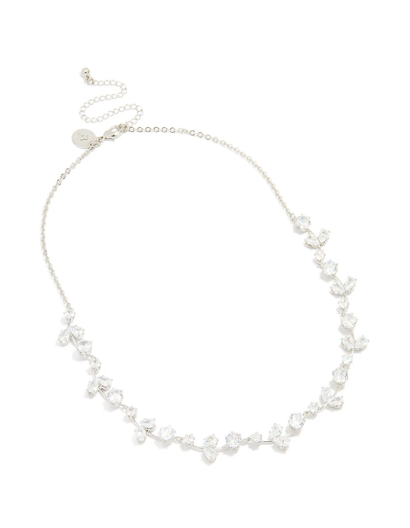 Silver Cubic Zirconia Floral Cluster Necklace
