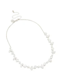 Silver Cubic Zirconia Floral Cluster Necklace