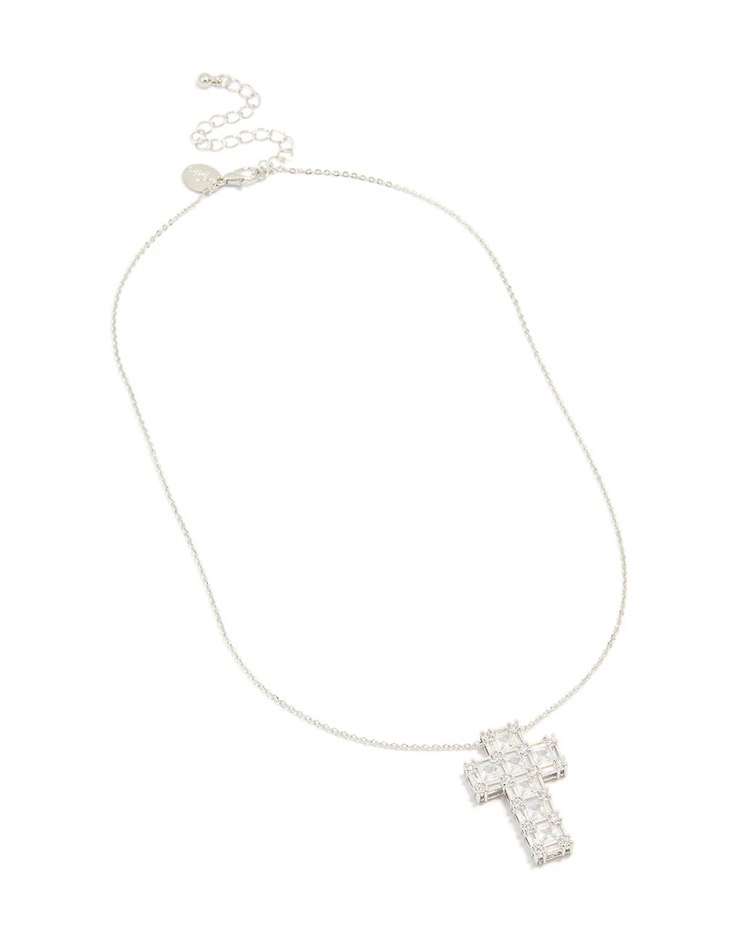 Silver Cubic Zirconia Mega Cross Necklace