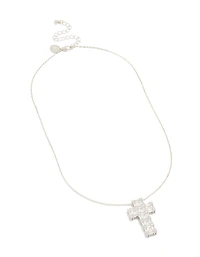 Silver Cubic Zirconia Mega Cross Necklace