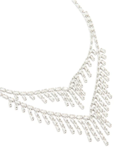 Silver Cubic Zirconia Statement Layered Chain Necklace