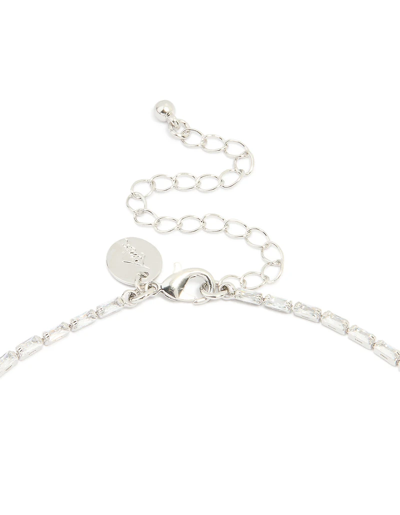 Silver Cubic Zirconia Statement Layered Chain Necklace