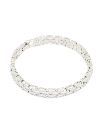 Silver Cubic Zirconia Rectangular Layered Tennis Bracelet
