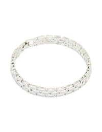 Silver Cubic Zirconia Rectangular Layered Tennis Bracelet