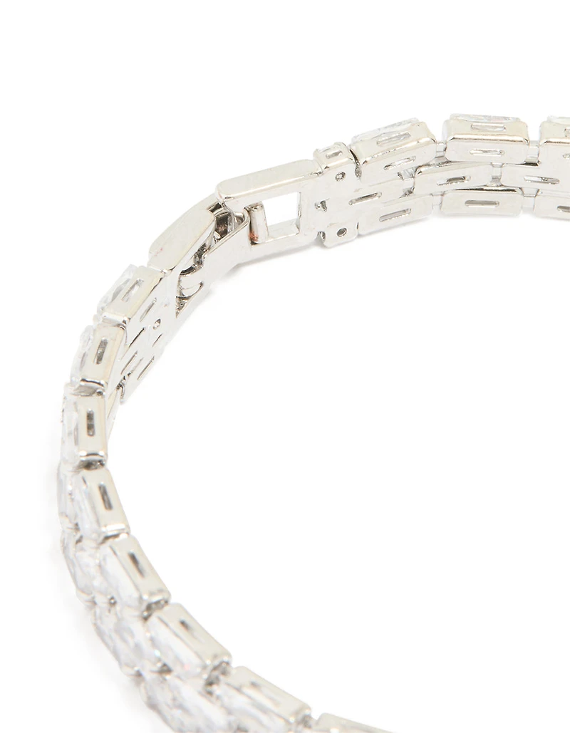 Silver Cubic Zirconia Rectangular Layered Tennis Bracelet