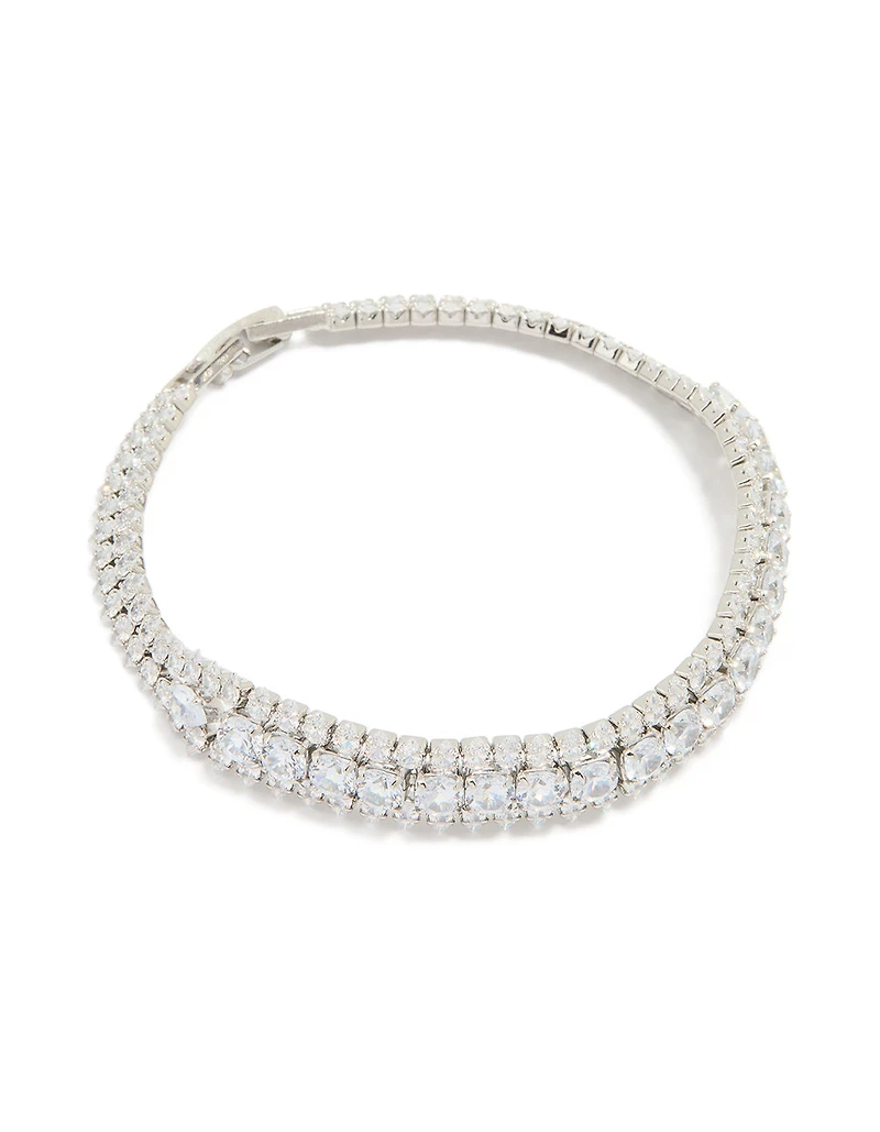 Silver Cubic Zirconia Marquise Statement Tennis Bracelet