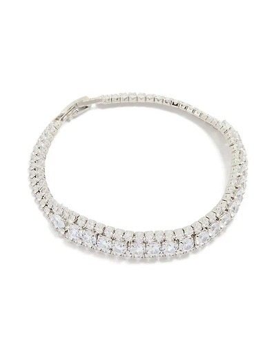 Silver Cubic Zirconia Marquise Statement Tennis Bracelet