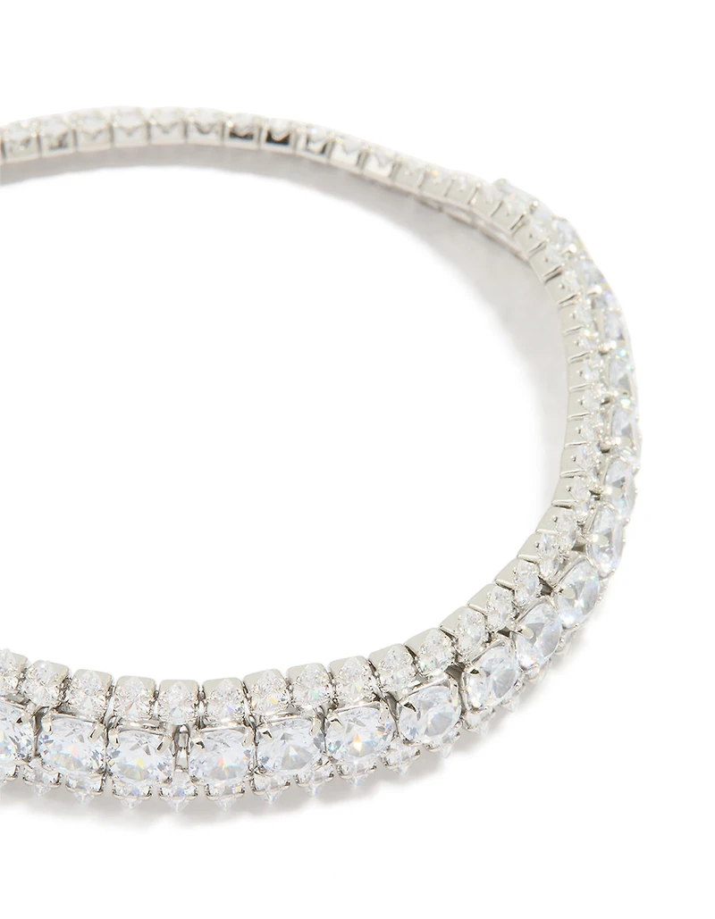 Silver Cubic Zirconia Marquise Statement Tennis Bracelet