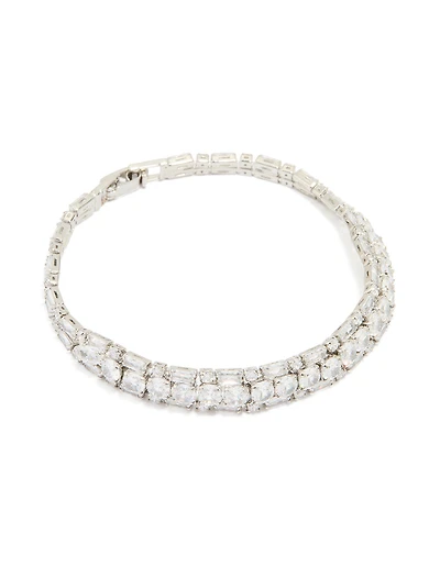 Silver Cubic Zirconia Rectangle Statement Tennis Bracelet