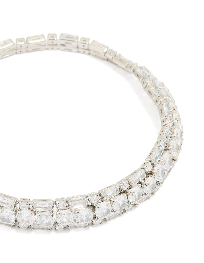 Silver Cubic Zirconia Rectangle Statement Tennis Bracelet