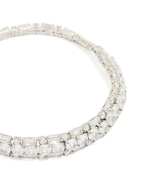 Silver Cubic Zirconia Rectangle Statement Tennis Bracelet