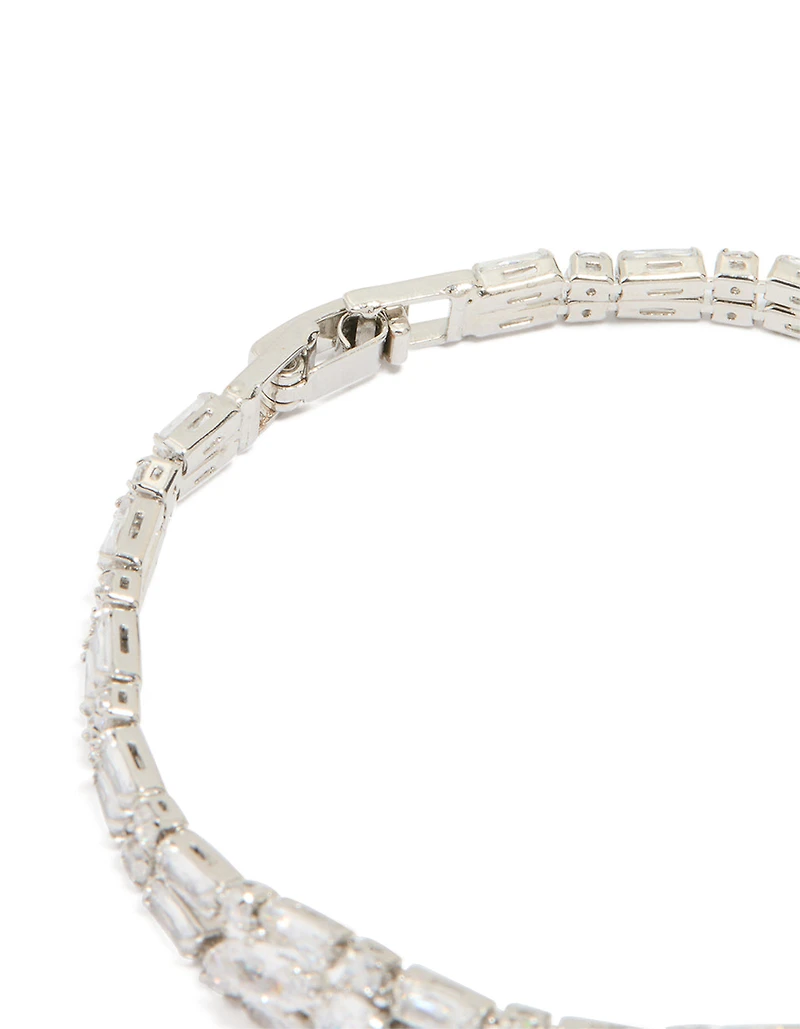 Silver Cubic Zirconia Rectangle Statement Tennis Bracelet