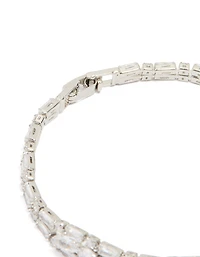 Silver Cubic Zirconia Rectangle Statement Tennis Bracelet
