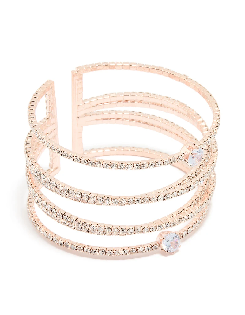 Rose Gold Cubic Zirconia Multi Layered Cross Wrist Cuff