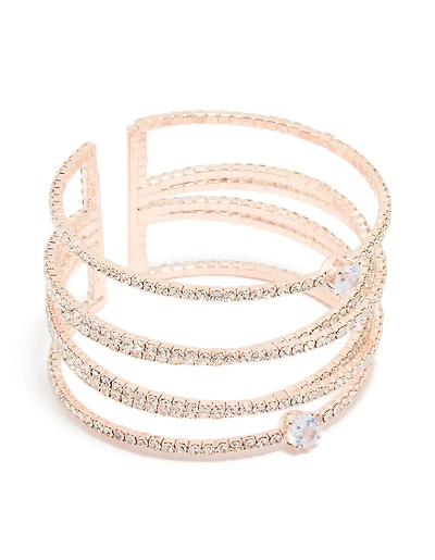 Rose Gold Cubic Zirconia Multi Layered Cross Wrist Cuff