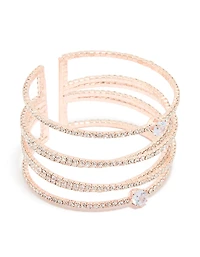 Rose Gold Cubic Zirconia Multi Layered Cross Wrist Cuff