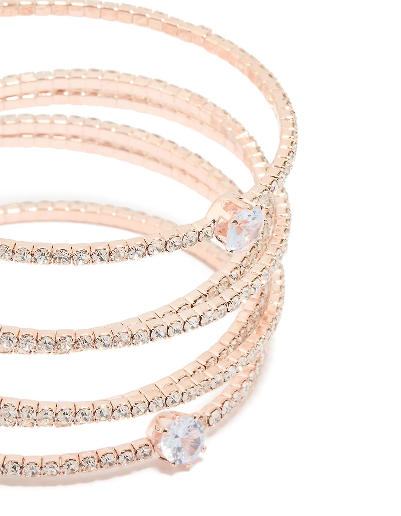Rose Gold Cubic Zirconia Multi Layered Cross Wrist Cuff