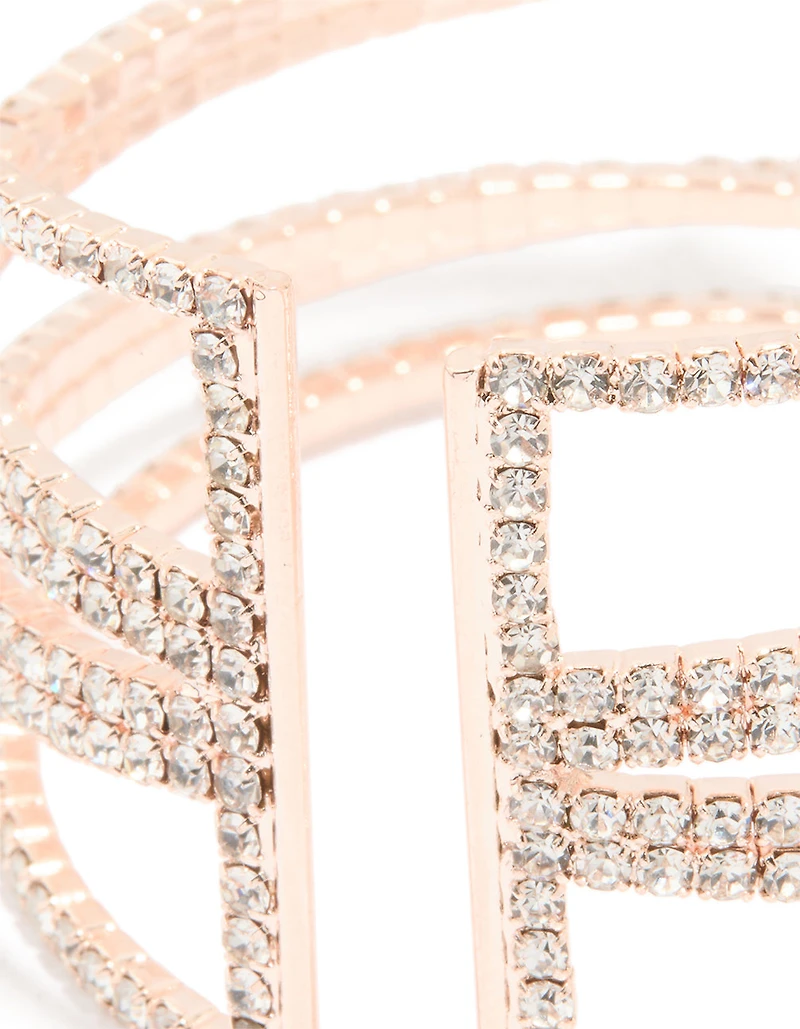 Rose Gold Cubic Zirconia Multi Layered Cross Wrist Cuff