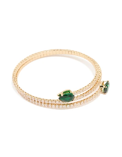 Gold Green Cubic Zirconia Wrap Around Wrist Cuff