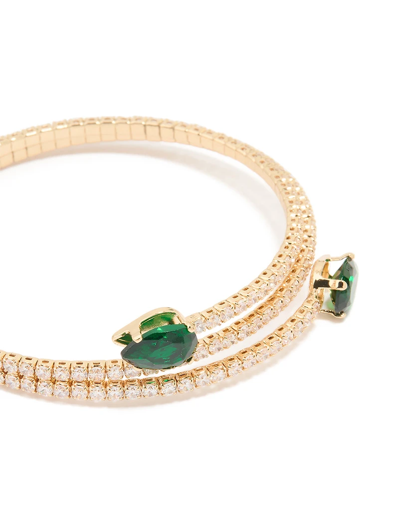 Gold Green Cubic Zirconia Wrap Around Wrist Cuff