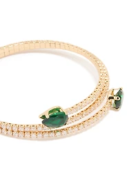 Gold Green Cubic Zirconia Wrap Around Wrist Cuff