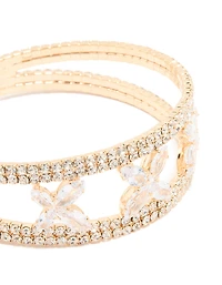 Gold Cubic Zirconia Triple Flower Wrist Cuff