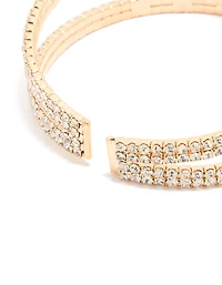 Gold Cubic Zirconia Triple Flower Wrist Cuff