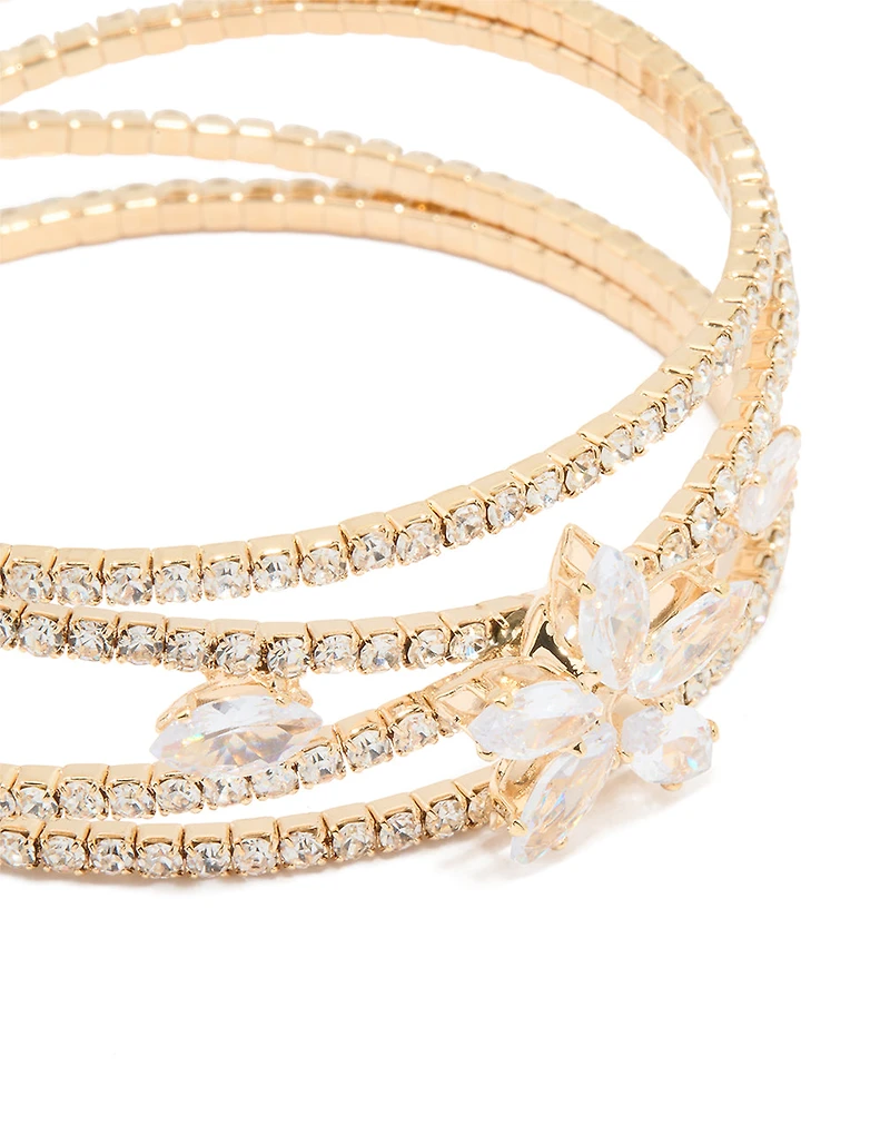 Gold Cubic Zirconia Cross Flower Wrist Cuff